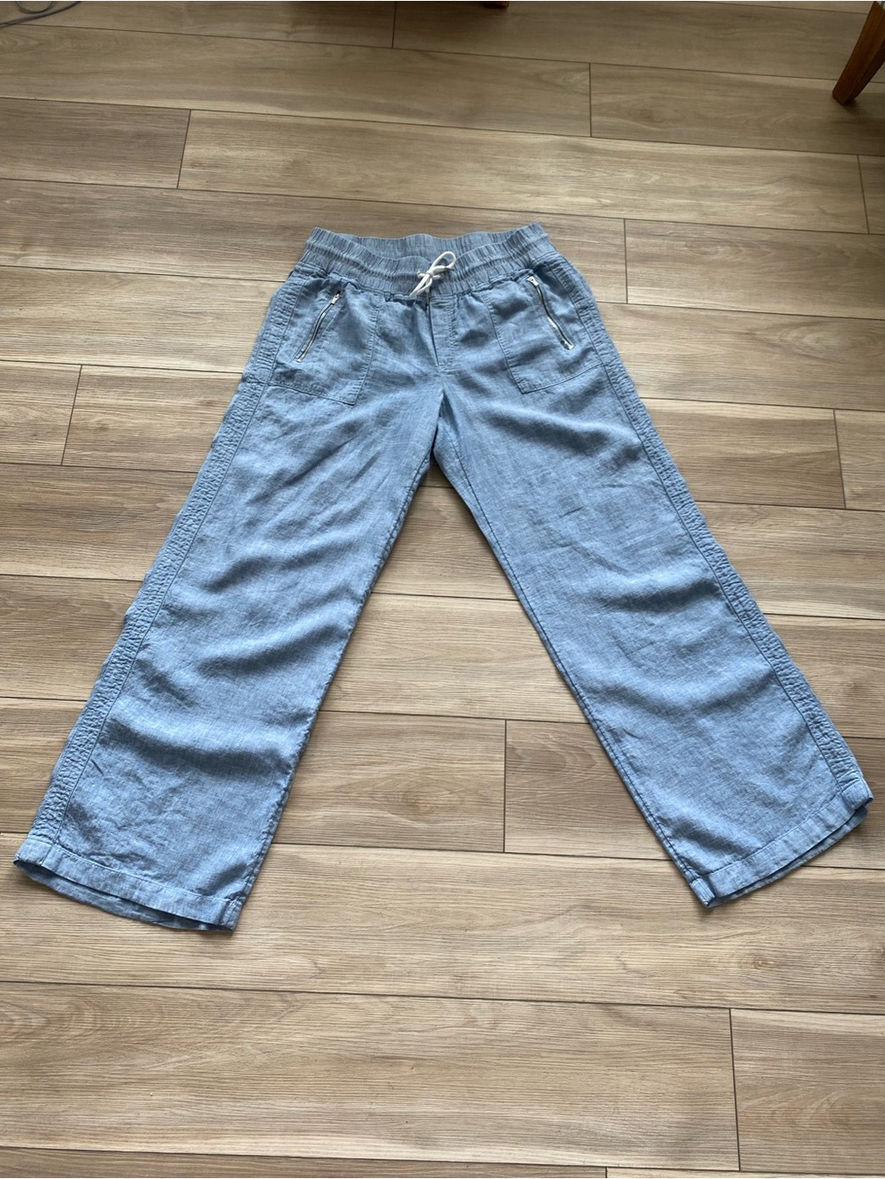 Athleta Light Blue Wide Leg Linen-Blend Pants 14 tall